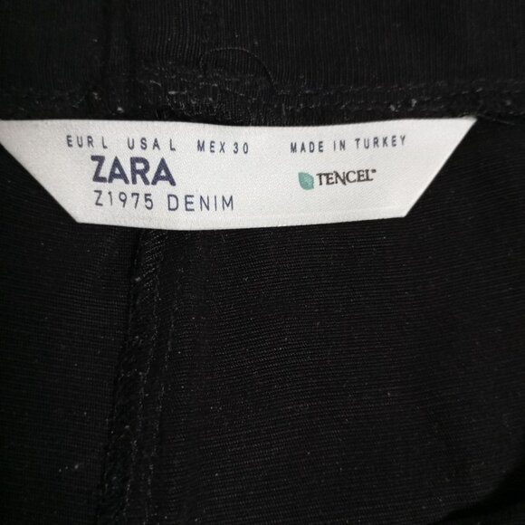 Zara Black Jogger Pants Size L With Side Rhinestone Detailing - Tencel Fabric - Picture 3 of 13